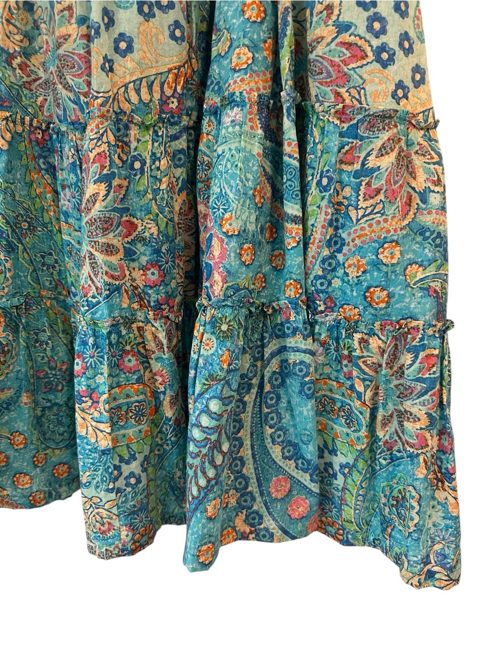 Lauren Ralph Lauren Teal Floral Tiered A-Line Boho Skirt, 2X - Picture 3 of 10